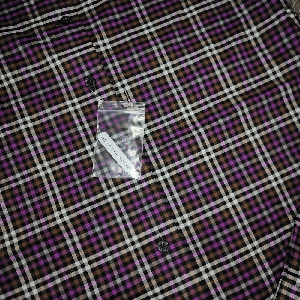 Egara Men's M Long Sleeve Slim Fit Button Up Shirt Purple Windowpane Check Plaid